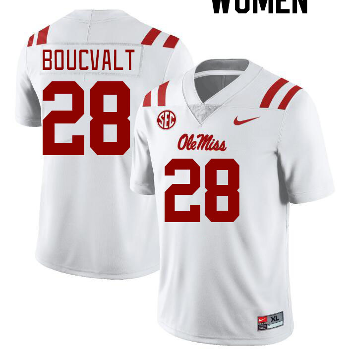 Women #28 Lex Boucvalt Ole Miss Rebels College Football Jerseyes Stitched Sale-White